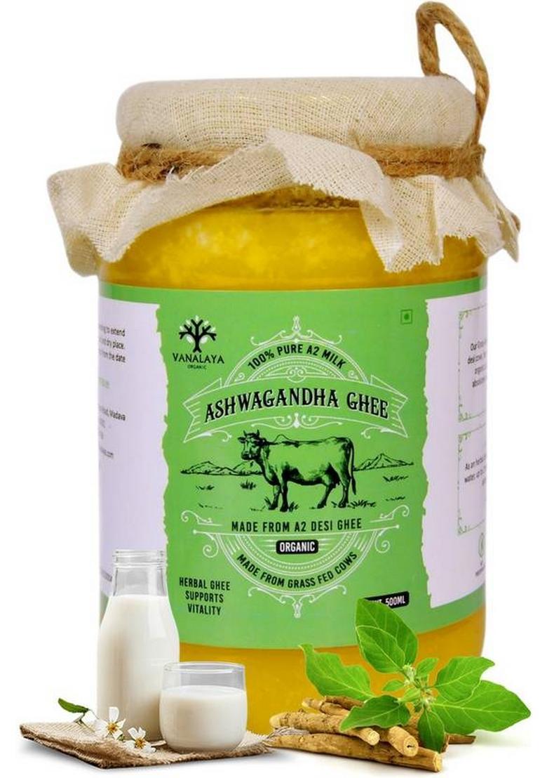 Vanalaya Ashwagandha Infused Desi Cow Ghee For Energy And Vitality Glass Bottle (500 Ml)
