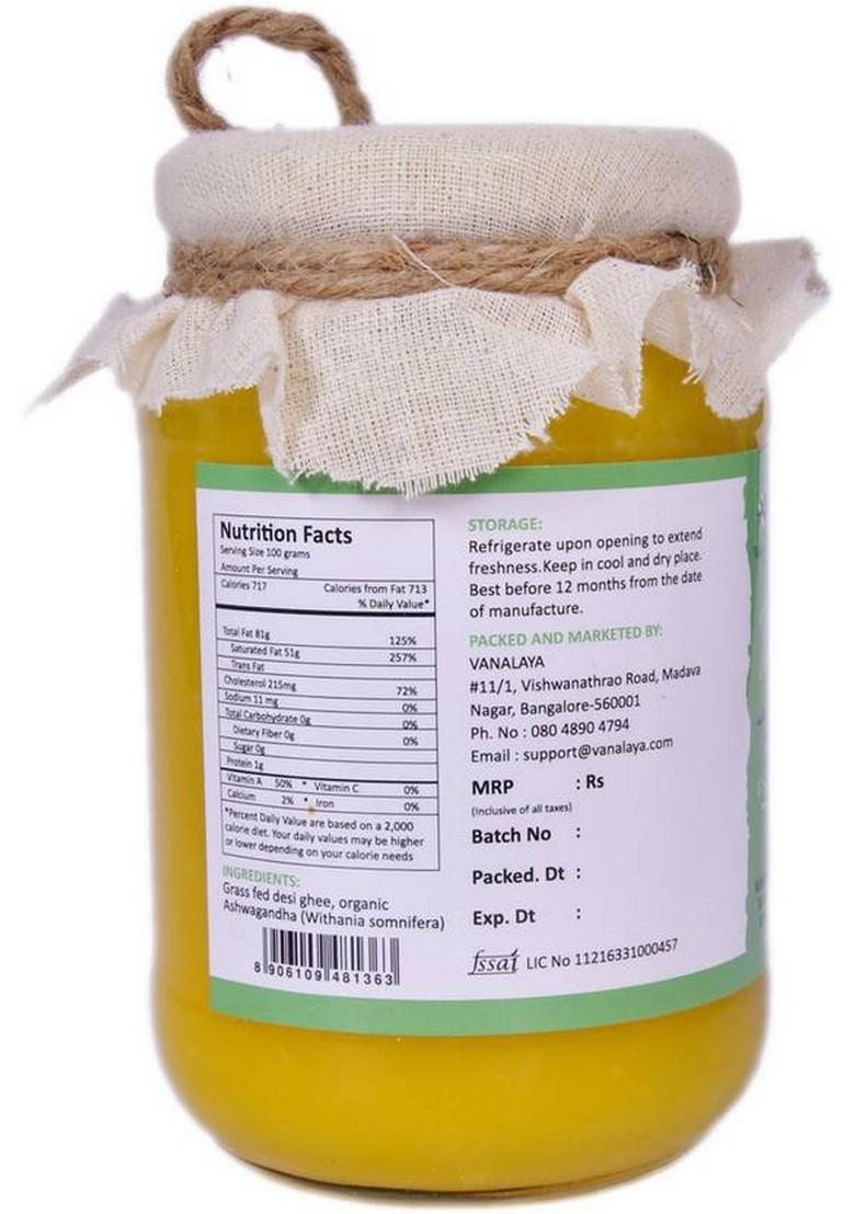 Vanalaya Ashwagandha Infused Desi Cow Ghee For Energy And Vitality Glass Bottle (500 Ml)