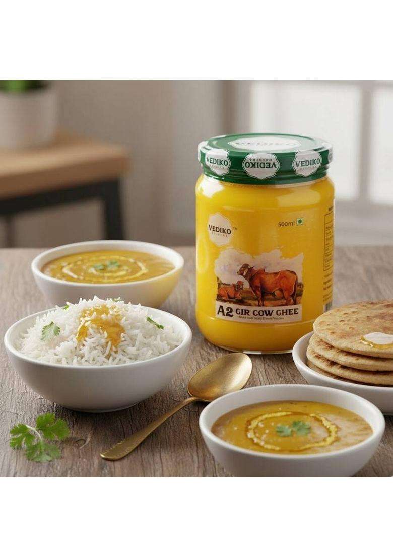 Vediko Origins A2 Desi Cow Ghee | Traditional Bilona Curd Method Gir/Sahiwal Glass Bottle (500 Ml) - Indya