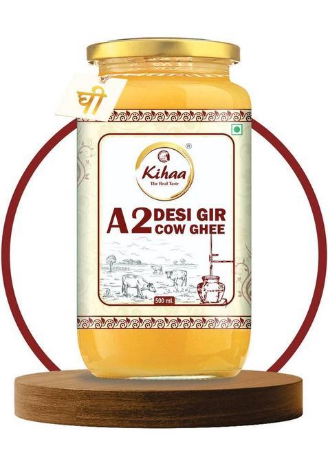 Kihaa Natural Healthy & Fresh A2 Cultured Desi Gir Cow Ghee Hand Made Glass Bottle (500 Ml)