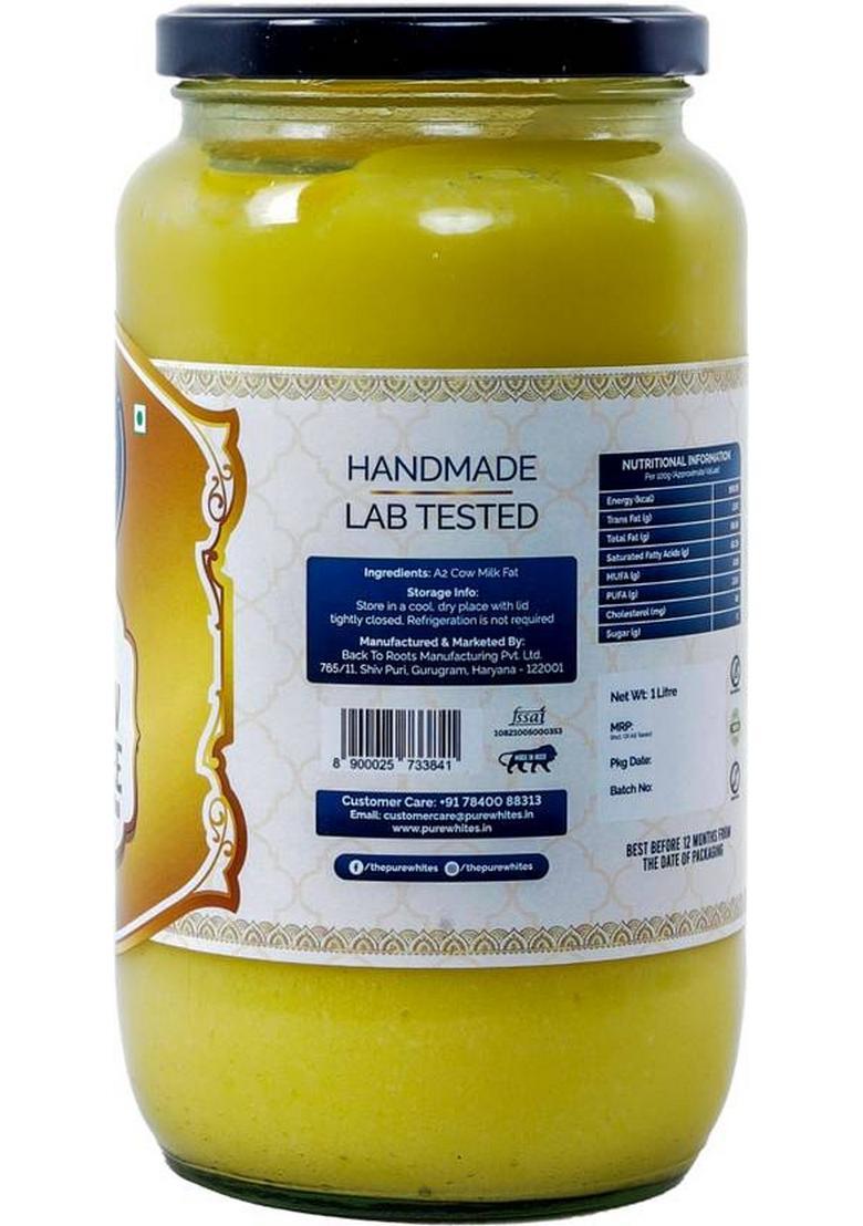 Pure Whites A2 Cow Ghee (Bilona Ghee) Glass Bottle (1 L)