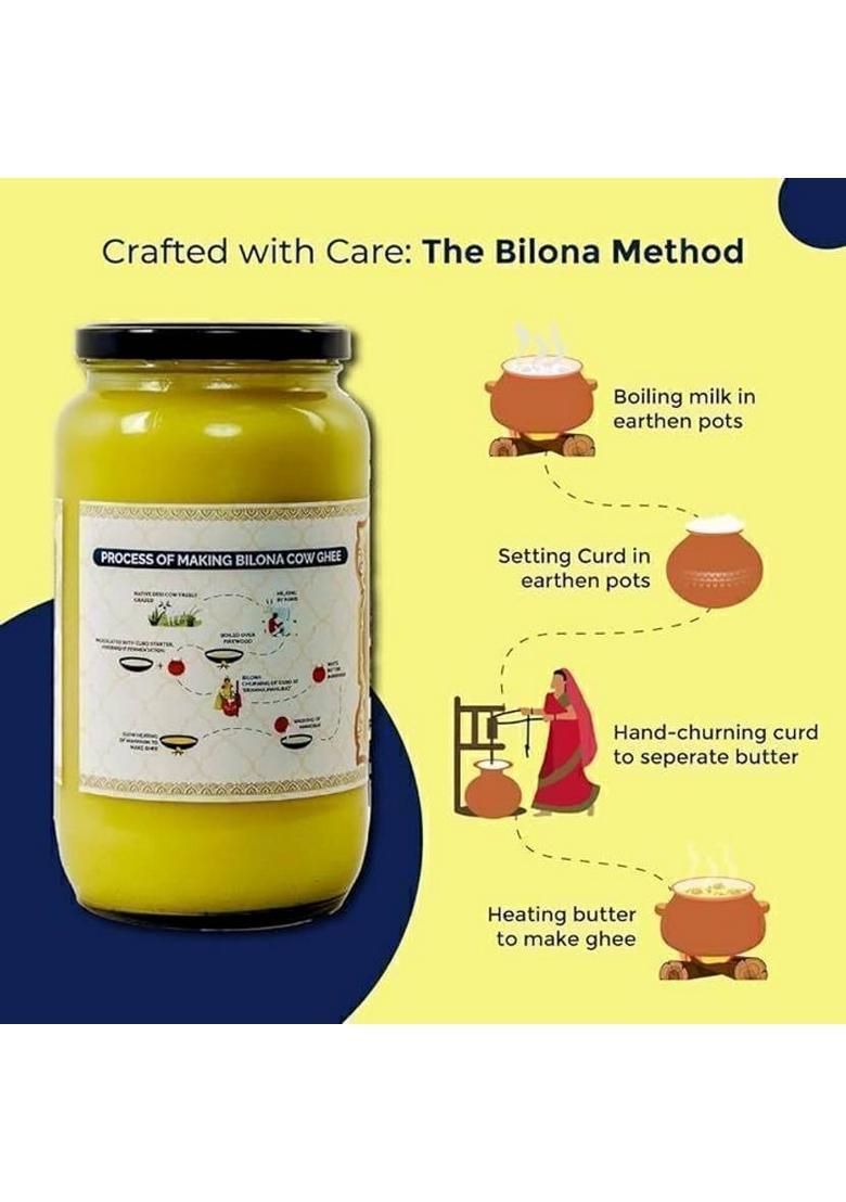 Pure Whites A2 Cow Ghee (Bilona Ghee) Glass Bottle (1 L)