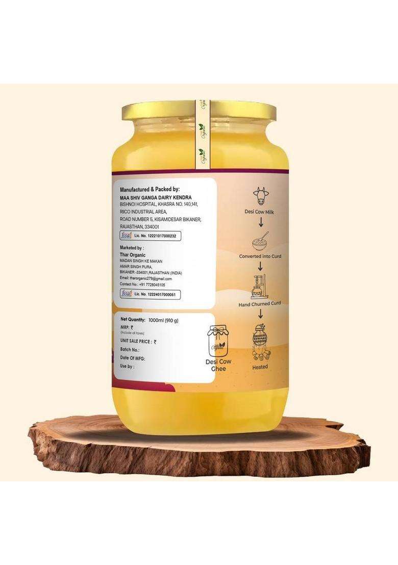 Tharorganic A2 Desi Cow Ghee Method, Rich And Pure Glass Bottle (500 Ml) - Indya