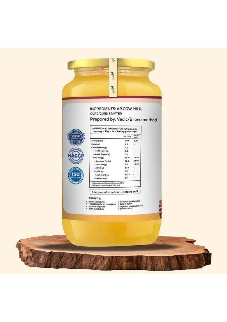 Tharorganic A2 Desi Cow Ghee Method, Rich And Pure Glass Bottle (500 Ml) - Indya