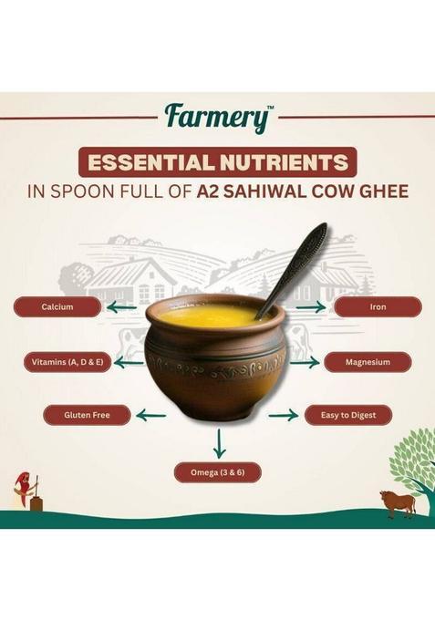 Farmery A2 Sahiwal Cow Ghee | 100% Pure Desi Ghee| Organic & Gluten-Free Rich In Omega Mason Jar (500 G)