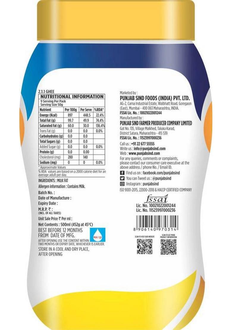 Punjab Sind Pure, Natural & Healthy Cow Ghee Box (500 Ml)