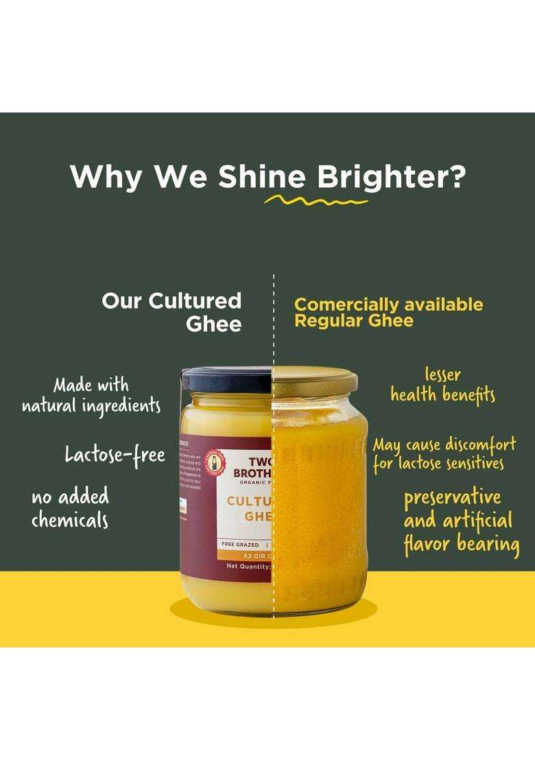 Two Brothers Organic Farms Natural Healthy & Fresh A2 Cultured Desi Gir Cow Ghee Glass Bottle (1000 Ml) - Indya
