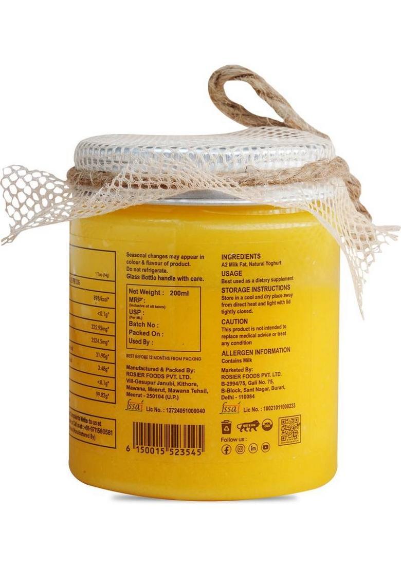 Rosier A2 Gir Cow Ghee (200 Ml) Traditional Bilona Method | Grassfed, Pure And Healthy Plastic Bottle
