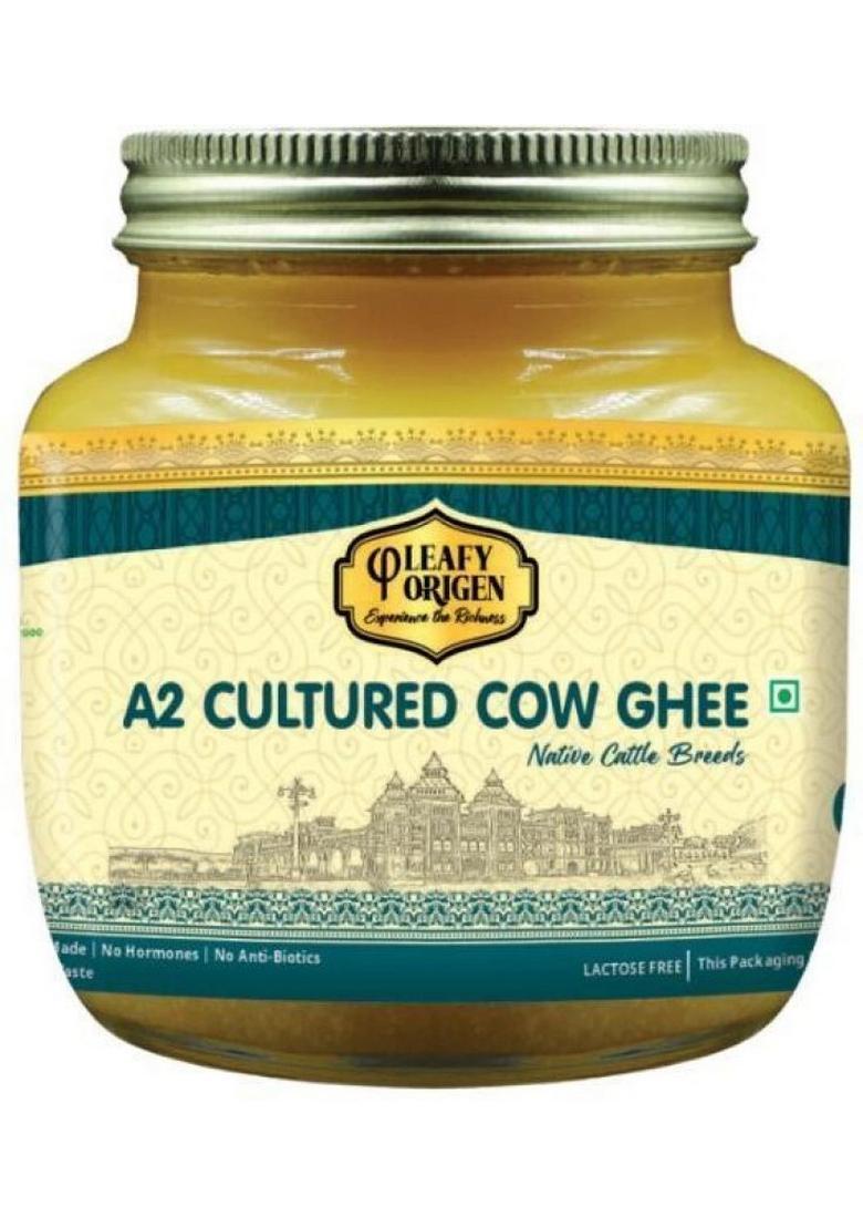 Leafy Origen A2 Premium Cultured Cow Ghee Glass Bottle (250 Ml)