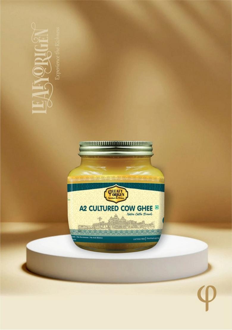 Leafy Origen A2 Premium Cultured Cow Ghee Glass Bottle (250 Ml)