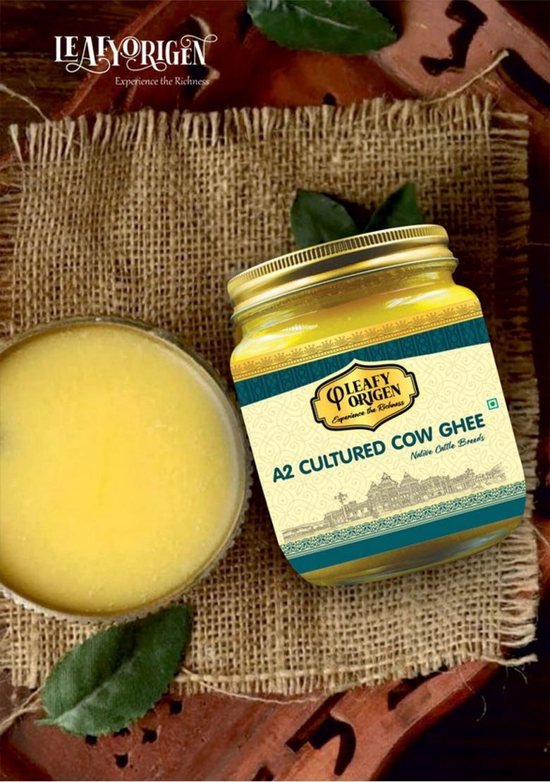 Leafy Origen A2 Premium Cultured Cow Ghee Glass Bottle (250 Ml)