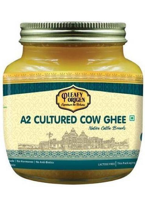 Leafy Origen A2 Premium Cultured Cow Ghee Glass Bottle (250 Ml)