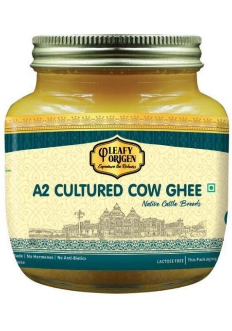 Leafy Origen A2 Premium Cultured Cow Ghee Glass Bottle (250 Ml)