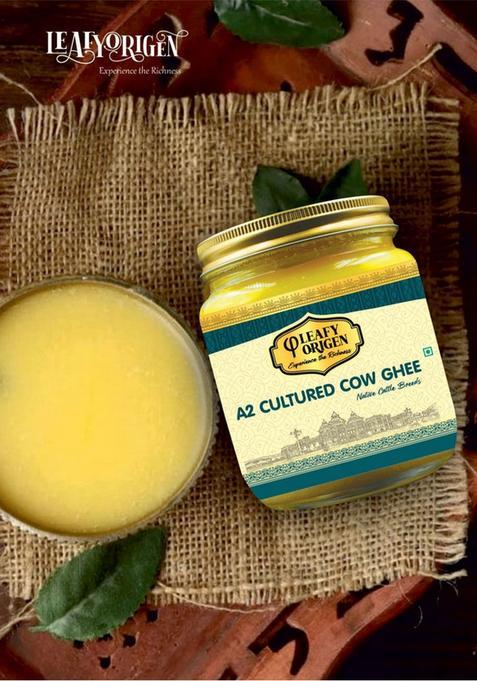 Leafy Origen A2 Premium Cultured Cow Ghee Glass Bottle (250 Ml)