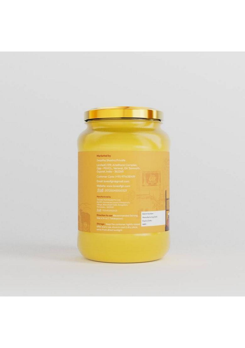 Love Of Gir A2 Desi Cow Ghee 500Ml 100% Pure & Natural | Traditional Bilona For Health Glass Bottle (0.5 L)