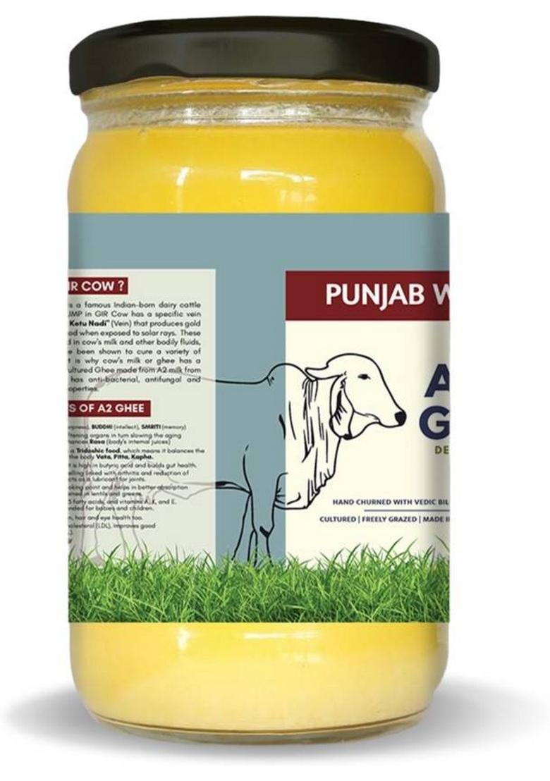 Punjab Wale A2 Desi Gir Cow Ghee, Bilona Method, Hand Churned, Made In Small Batches 1000Ml Ghee Glass Bottle (1000 Ml)
