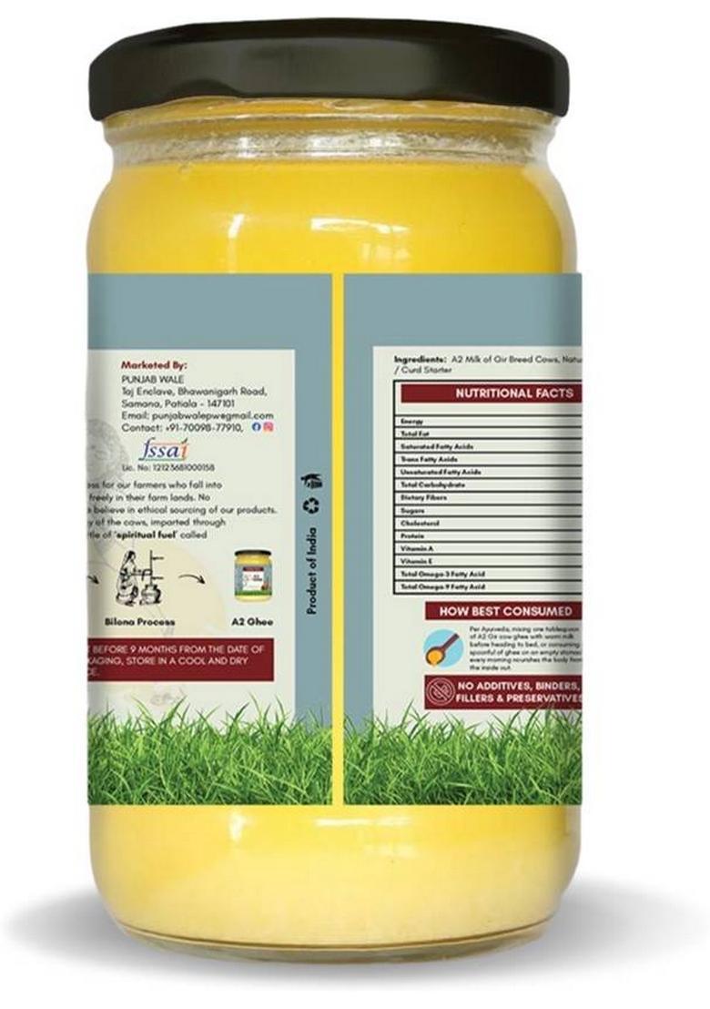 Punjab Wale A2 Desi Gir Cow Ghee, Bilona Method, Hand Churned, Made In Small Batches 1000Ml Ghee Glass Bottle (1000 Ml)
