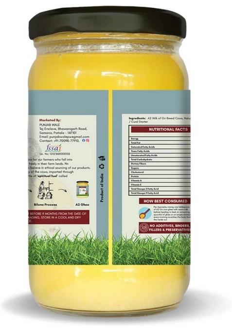 Punjab Wale A2 Desi Gir Cow Ghee, Bilona Method, Hand Churned, Made In Small Batches 1000Ml Ghee Glass Bottle (1000 Ml)