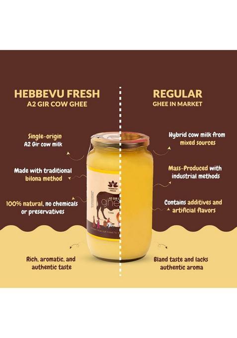 Hebbevu Fresh A2 Gir Cow Pure Ghee Glass Bottle (1 L)