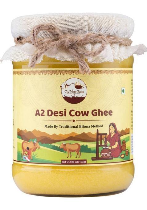 The Vedic Foods A2 Desi Cow Ghee | Traditional Bilona Method Pure, Natural And Lab Tested Glass Bottle (500 Ml)