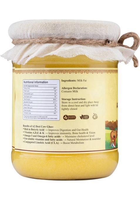 The Vedic Foods A2 Desi Cow Ghee | Traditional Bilona Method Pure, Natural And Lab Tested Glass Bottle (500 Ml)