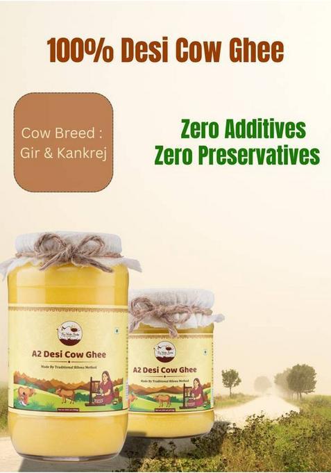 The Vedic Foods A2 Desi Cow Ghee | Traditional Bilona Method Pure, Natural And Lab Tested Glass Bottle (500 Ml)