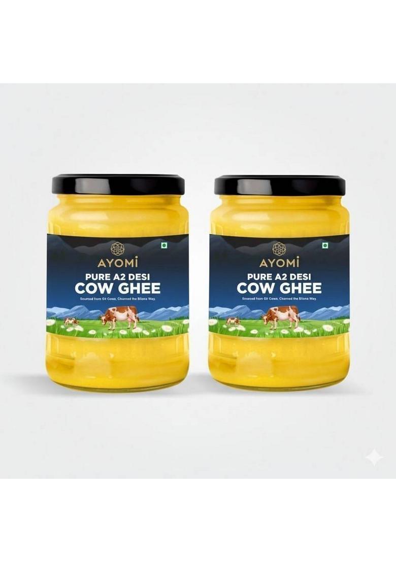 Ayomi Gir Cow A2 Pure Ghee | Ancient Bilona Method Desi 500 Ml Glass Bottle (500 Ml, Pack Of 2)