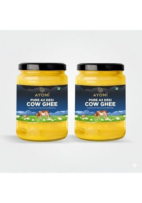 Ayomi Gir Cow A2 Pure Ghee | Ancient Bilona Method Desi 500 Ml Glass Bottle (500 Ml, Pack Of 2)