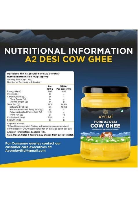 Ayomi Gir Cow A2 Pure Ghee | Ancient Bilona Method Desi 500 Ml Glass Bottle (500 Ml, Pack Of 2)