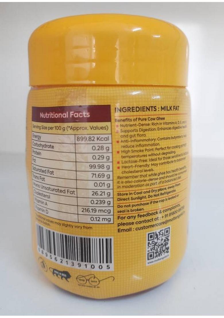 Molten Gold Pure Cow Ghee Plastic Bottle (500 Ml)