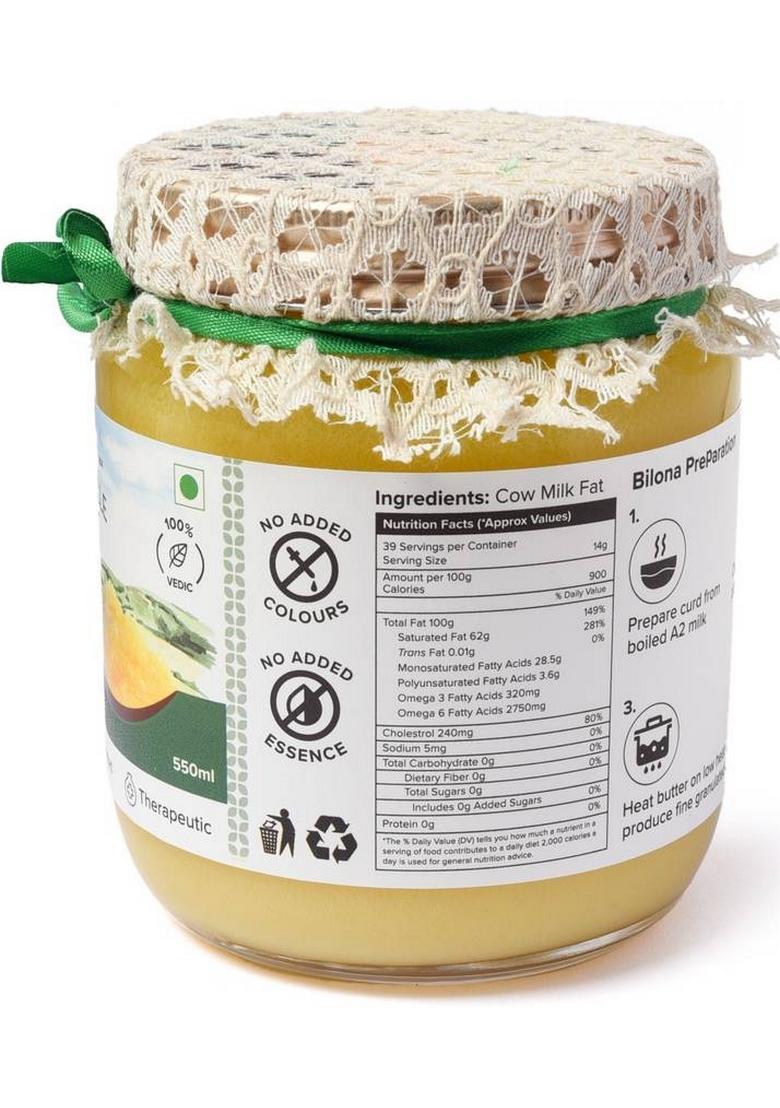 Farm Naturelle Pure Desi Cow Ghee From A2 Milk 500Ml Glass Bottle (550 Ml)