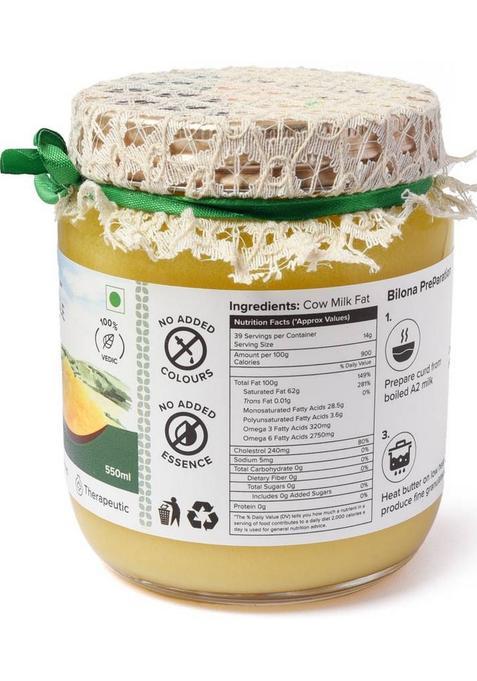 Farm Naturelle Pure Desi Cow Ghee From A2 Milk 500Ml Glass Bottle (550 Ml)