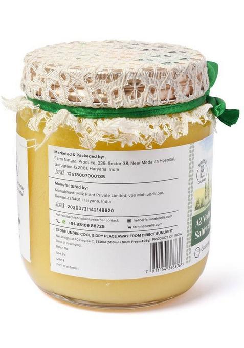 Farm Naturelle Pure Desi Cow Ghee From A2 Milk 500Ml Glass Bottle (550 Ml)
