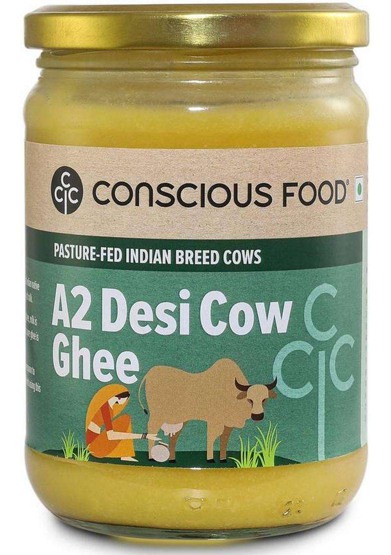 Conscious Food A2 Desi Cow Ghee 500Ml | Made With Pure Milk From Grass Fed Cows Mason Jar (500 Ml) - Indya