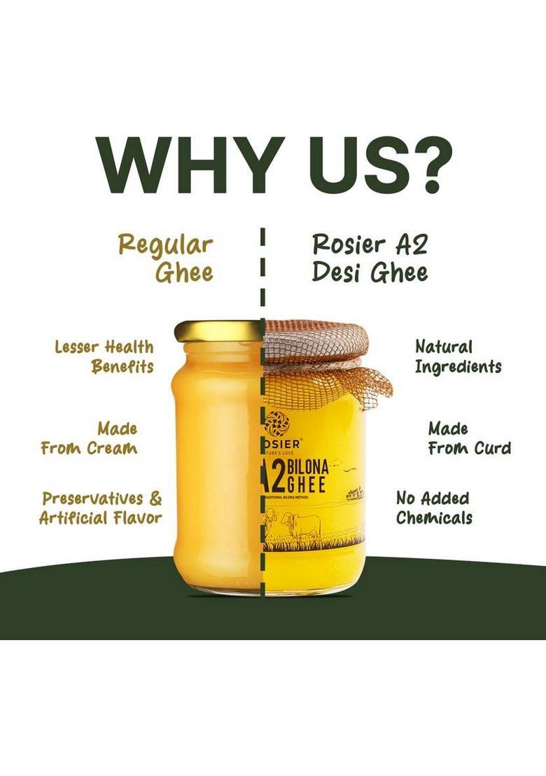Rosier A2 Cow Ghee, Traditional Bilona Method, Pure, Natural And Healthy Ghee Glass Bottle (500 Ml)