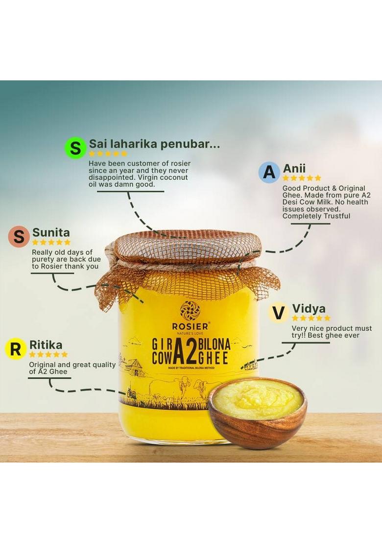 Rosier A2 Cow Ghee, Traditional Bilona Method, Pure, Natural And Healthy Ghee Glass Bottle (500 Ml)