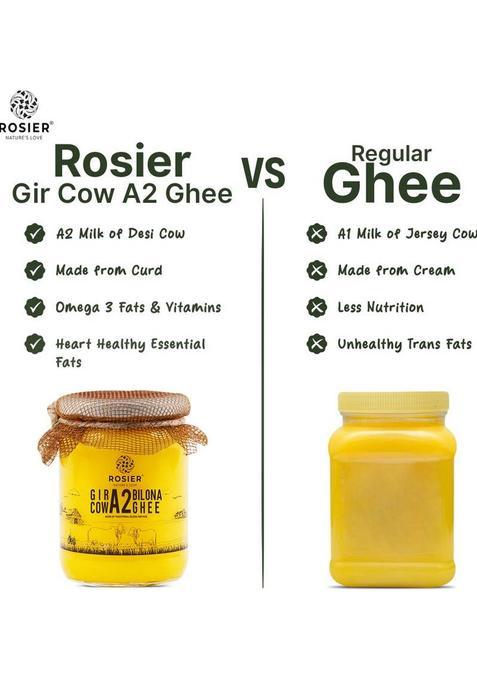 Rosier A2 Cow Ghee, Traditional Bilona Method, Pure, Natural And Healthy Ghee Glass Bottle (500 Ml)