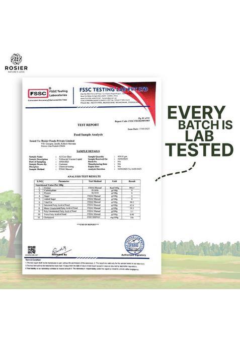 Rosier A2 Cow Ghee, Traditional Bilona Method, Pure, Natural And Healthy Ghee Glass Bottle (500 Ml)