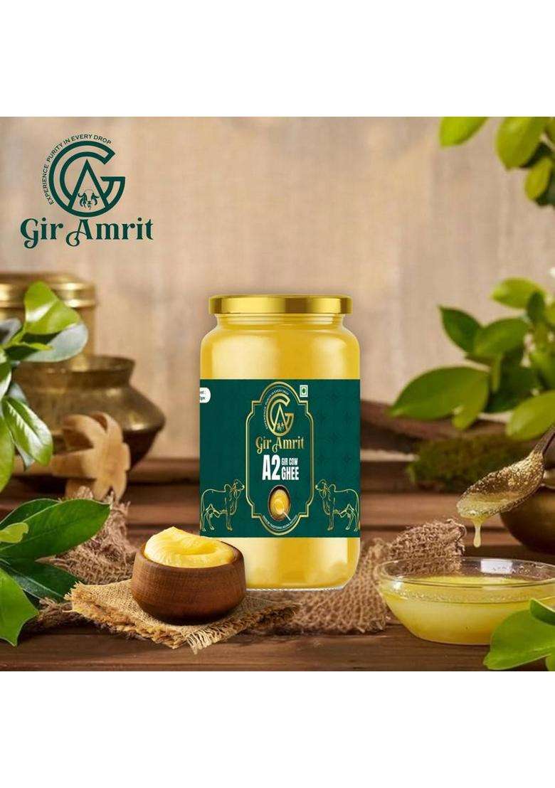 Gir Amrit A2 Cow |Glass Jar |Traditional Bilona Method Ghee Glass Bottle (905 G) - Indya