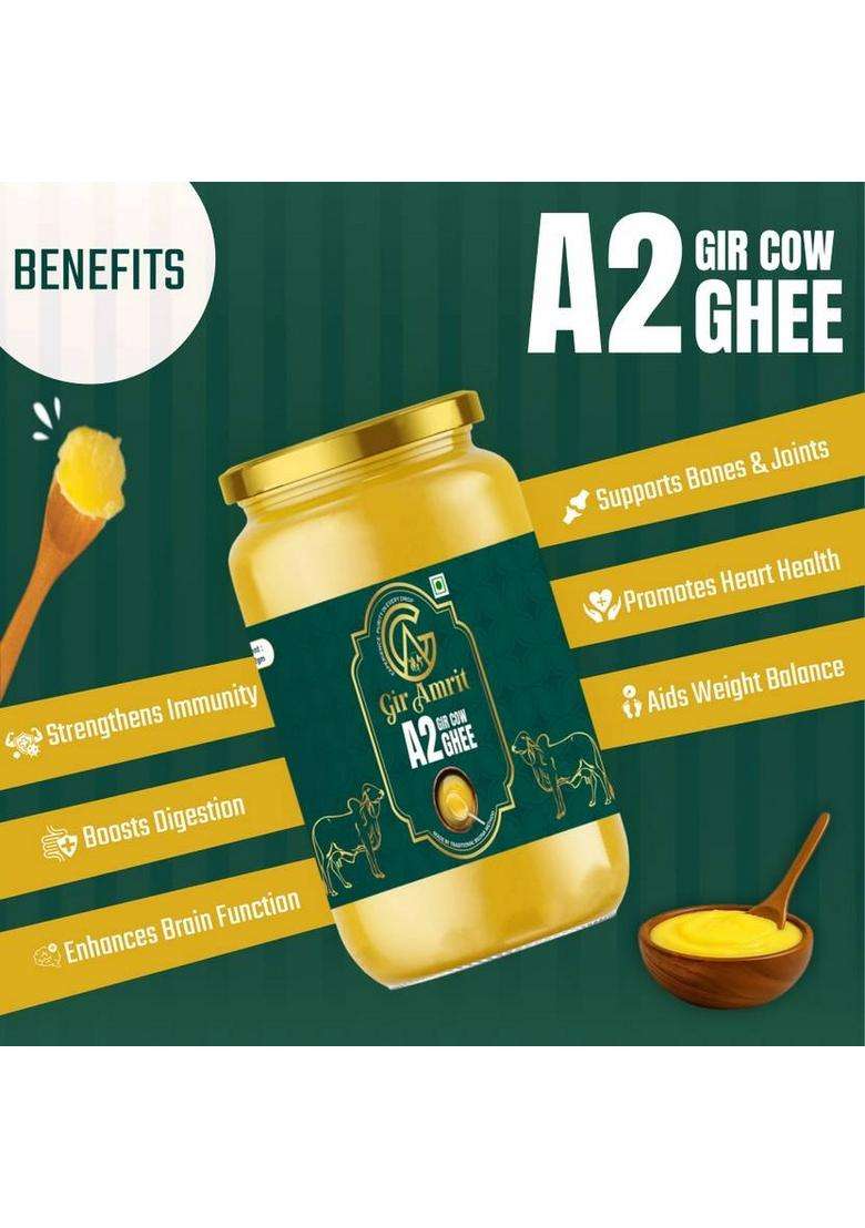 Gir Amrit A2 Cow |Glass Jar |Traditional Bilona Method Ghee Glass Bottle (905 G) - Indya