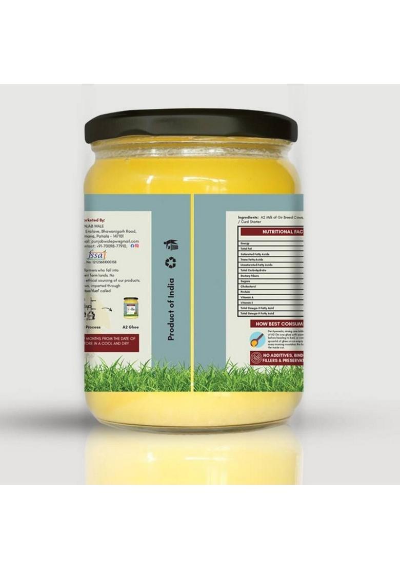 Punjab Wale A2 Ghee | Desi Gir Cow Bilona Method Hand Churned Made In Small Batches Glass Bottle (500 Ml)