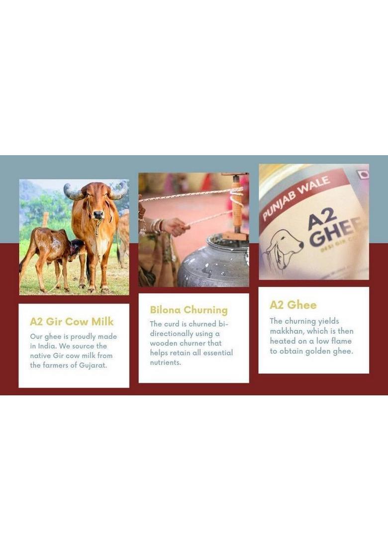 Punjab Wale A2 Ghee | Desi Gir Cow Bilona Method Hand Churned Made In Small Batches Glass Bottle (500 Ml)