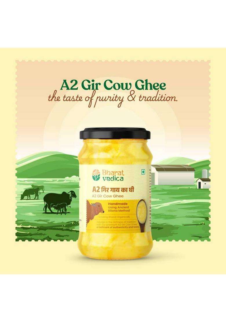 Bharat Vedica A2 Gir Cow Ghee Handmade With Bilona Method, Preserving Purity Mason Jar (250 Ml) - Indya