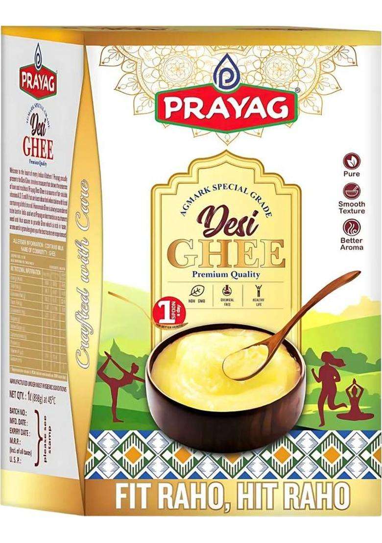 Prayag Milk & Products Desi Ghee 1 Litre, Rich Aroma Smooth Texture Premium Quality Pure Tetrapack (898 G) - Indya