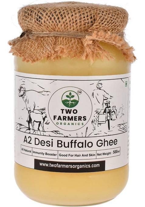 Two Farmers Organics Desi A2 Buffalo Ghee 500 Ml | Glass Jar Made By Women Bottle (500 Ml)