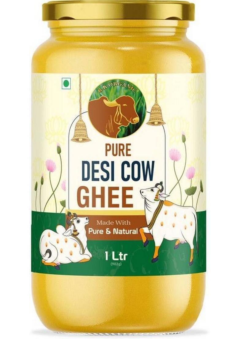 R K Organic Desi Cow Ghee Hand Churned With Healthy Fats Glass Bottle (1 L)