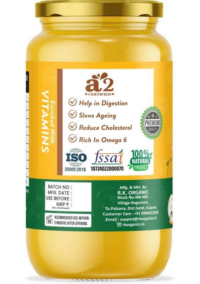 R K Organic Desi Cow Ghee Hand Churned With Healthy Fats Glass Bottle (1 L)