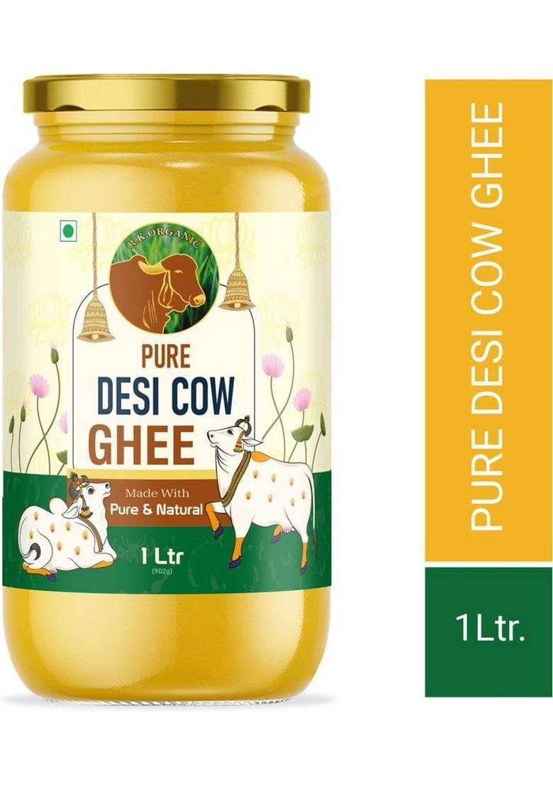 R K Organic Desi Cow Ghee Hand Churned With Healthy Fats Glass Bottle (1 L)