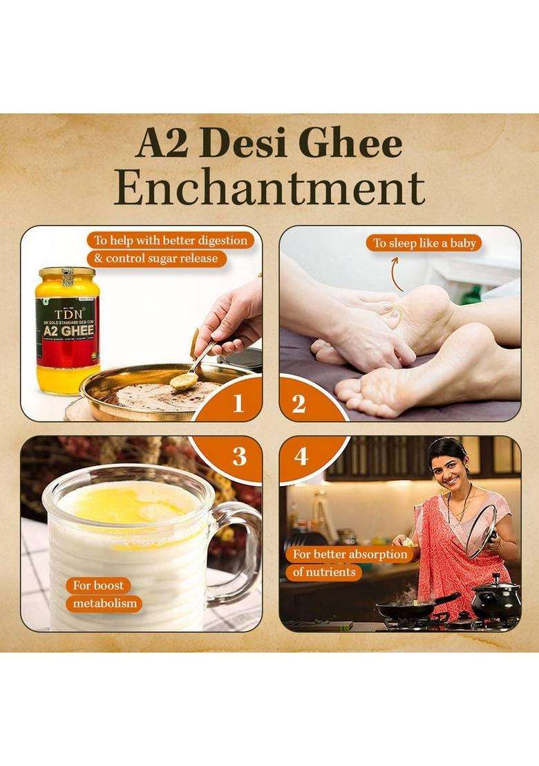 Tdn A2 Ghee|Bilona Ghee|Organic Ghee|A2 Cow Ghee|Desi Ghee|Cow Desi Ghee Glass Bottle (120 Ml) - Indya