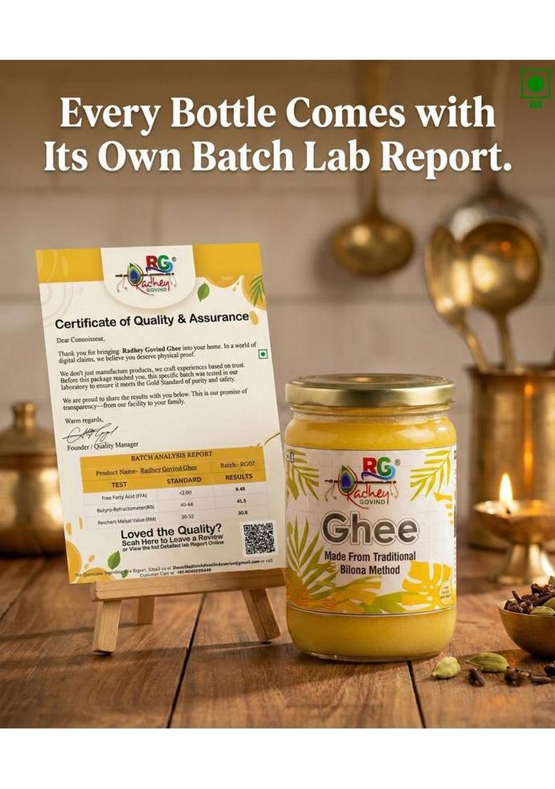 Radhey Govind Pure Organic Ghee Glass Bottle (500 Ml)